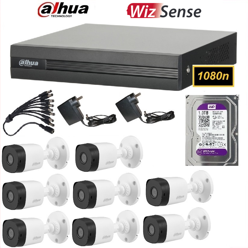 Kit DVR Dahua 8 canales 1B08I + 8 bullet exteriores Dahua 2MPX + disco
