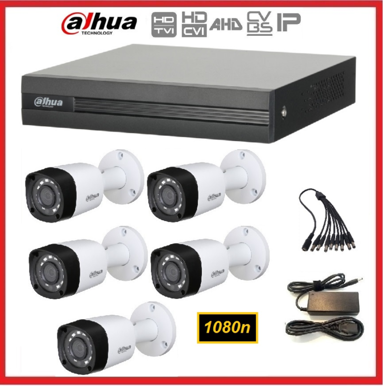 Kit DVR Dahua 8 canales modelo 1B08 Penta hibrido + 5 camaras 2MPX Infinity Seguridad