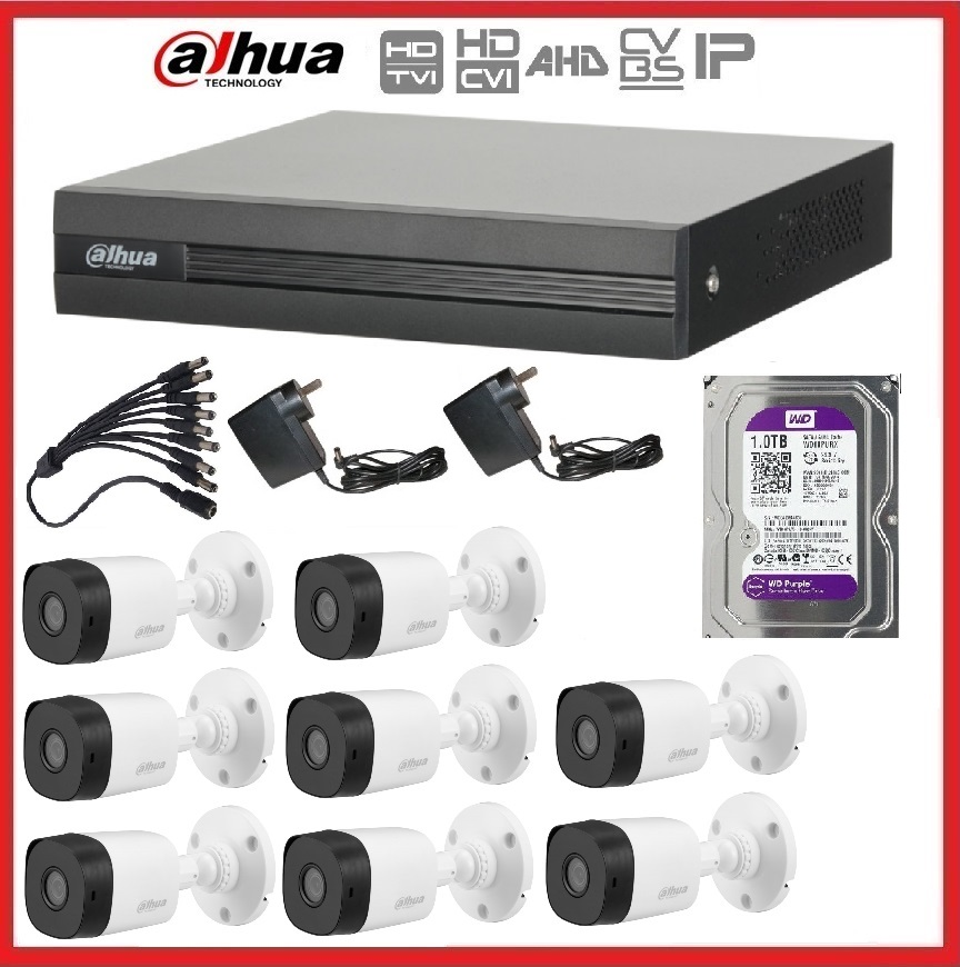 Kit DVR Dahua 1A08 + 8 camaras + Disco 1 TB 720P HD Infinity Seguridad