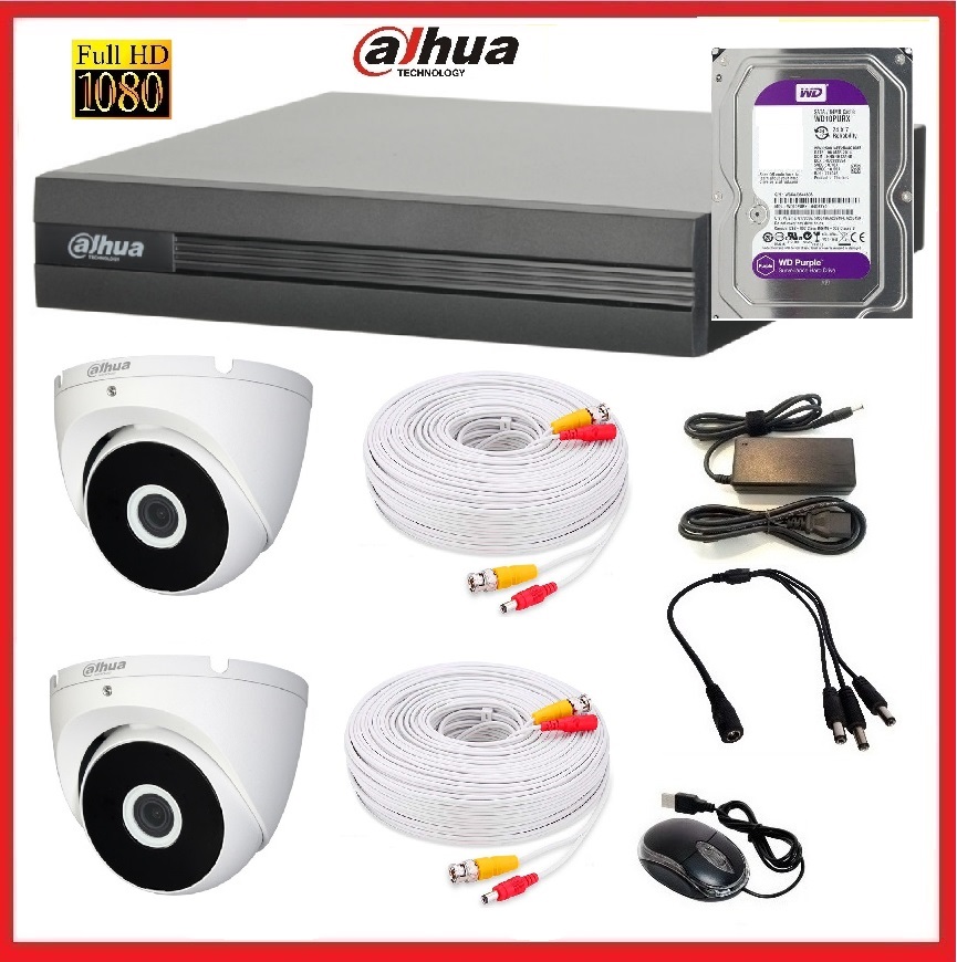 Kit DVR Dahua 4 canales Full Hd + 2 camaras domo metalicas exteriores